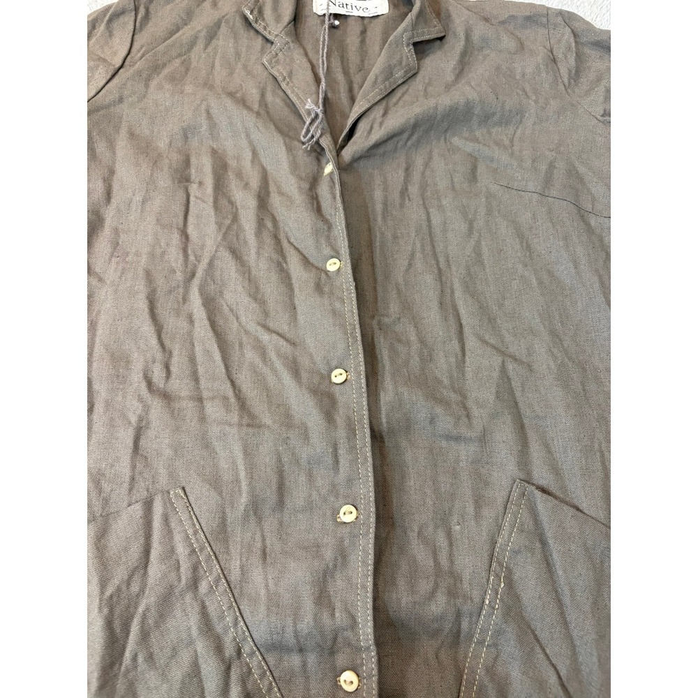 Native Brown Button Front Duster Shirt Dress Mid Length Pockets Tunic Boho Lagen - Picture 8 of 11